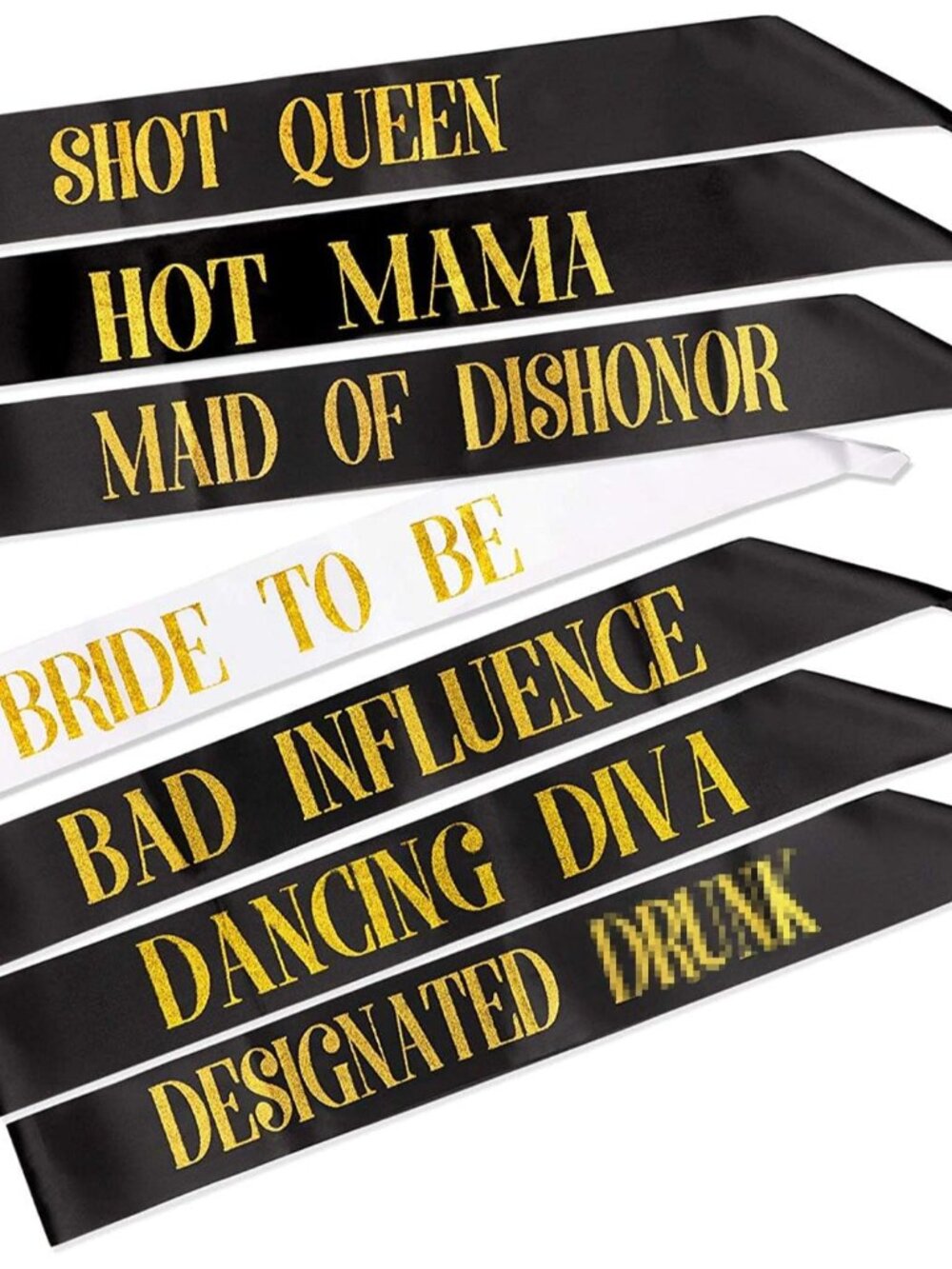 7 Pack Hen Party Sash, 1 White Bride To Be Sash+6 Black Team Bride Tribe Hen Do